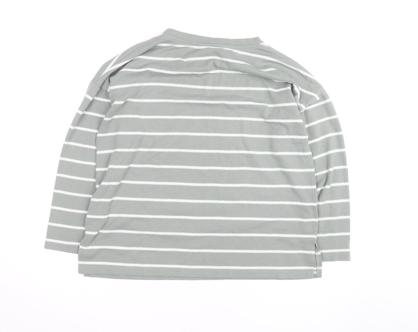 Peacocks Womens Green Striped Crew Neck 3/4 Sleeve Pullover Jumper Size 14