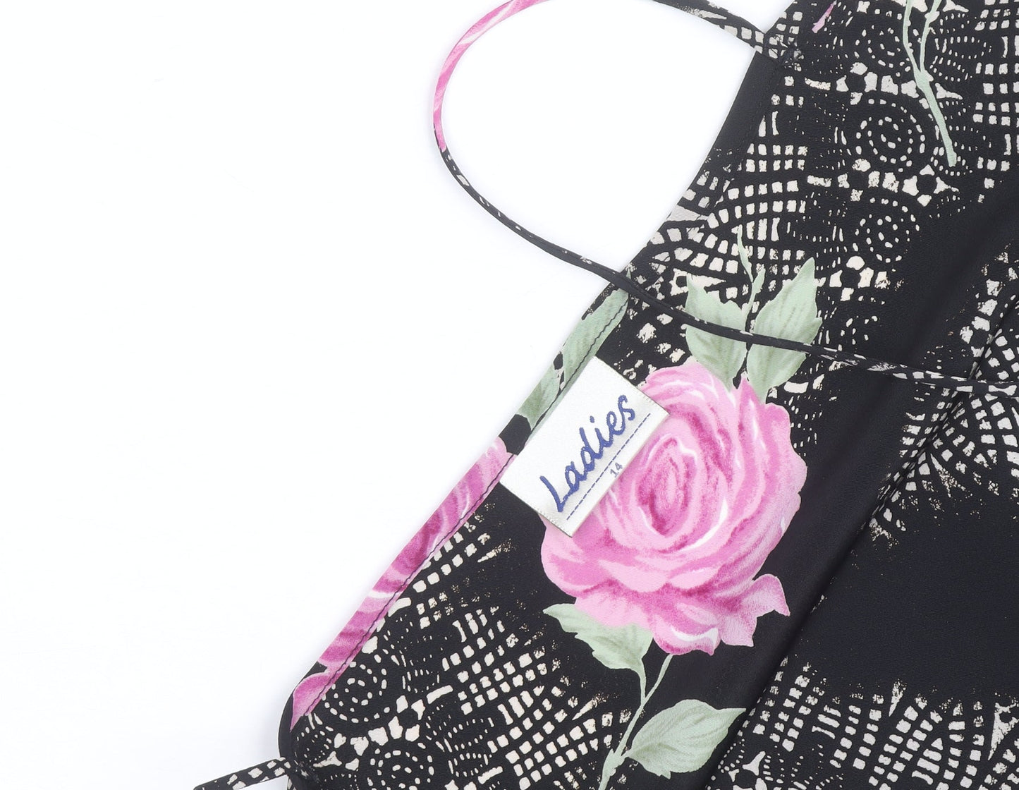 Ladies Women Black Floral Slip Dress Size 14 Sleeveless Summer
