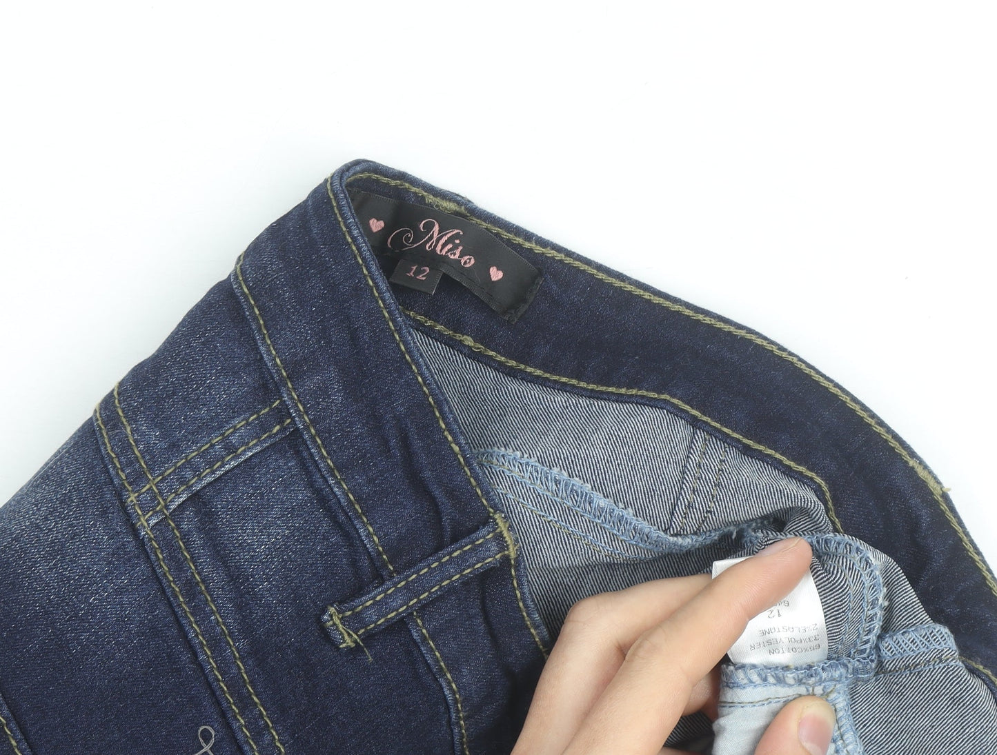 Miso Womens Blue Denim High Rise Button Front Hot Pants Shorts Size 12