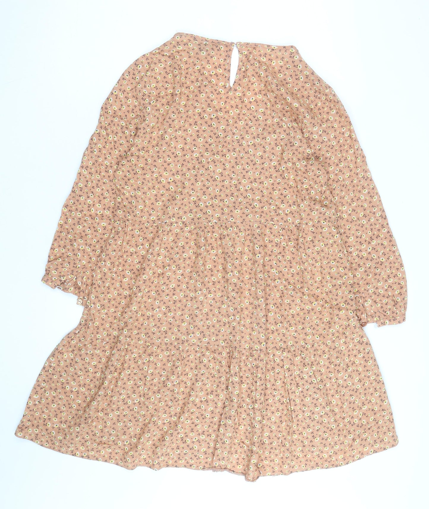 New Look Women’s Beige Floral Knee Length Smocked Dress Size 10