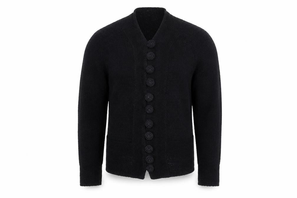 Stephen Men's Black Wool Chunky-Knit Cardigan L