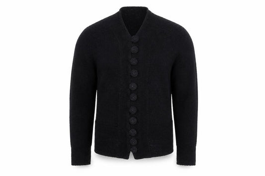 Stephen Men's Black Wool Chunky-Knit Cardigan L