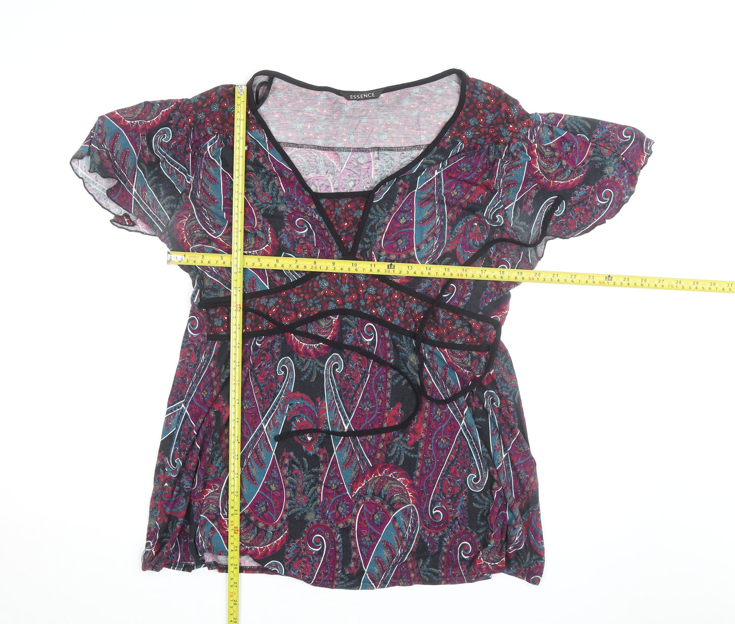 Essence Womens Multicoloured Paisley Wrap Blouse Size 18