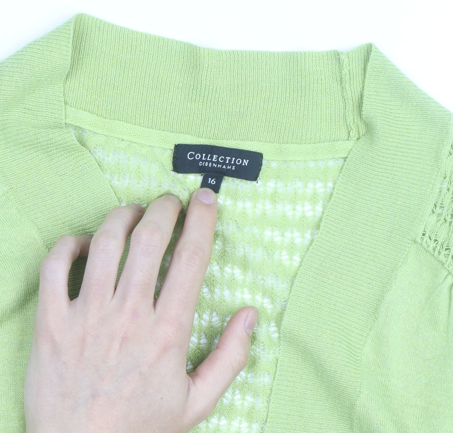 Debenhams Women Green Size 16 Open Knit Cardigan Lightweight