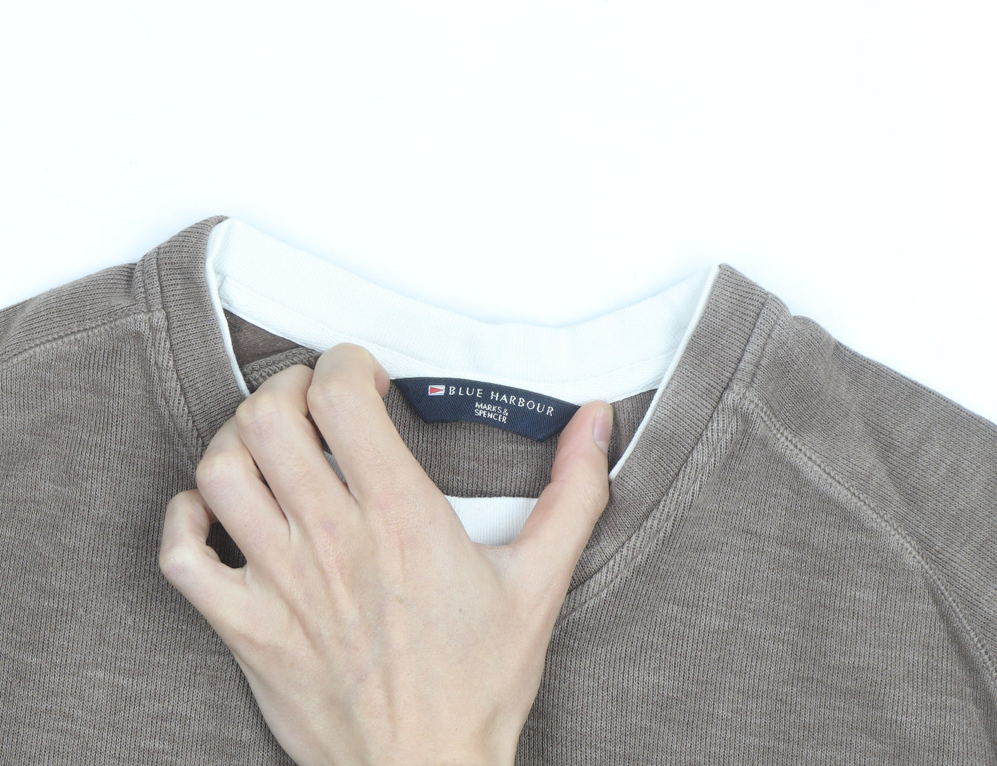 Marks and Spencer Blue Harbour Men Brown Cotton V-Neck Jumper Small