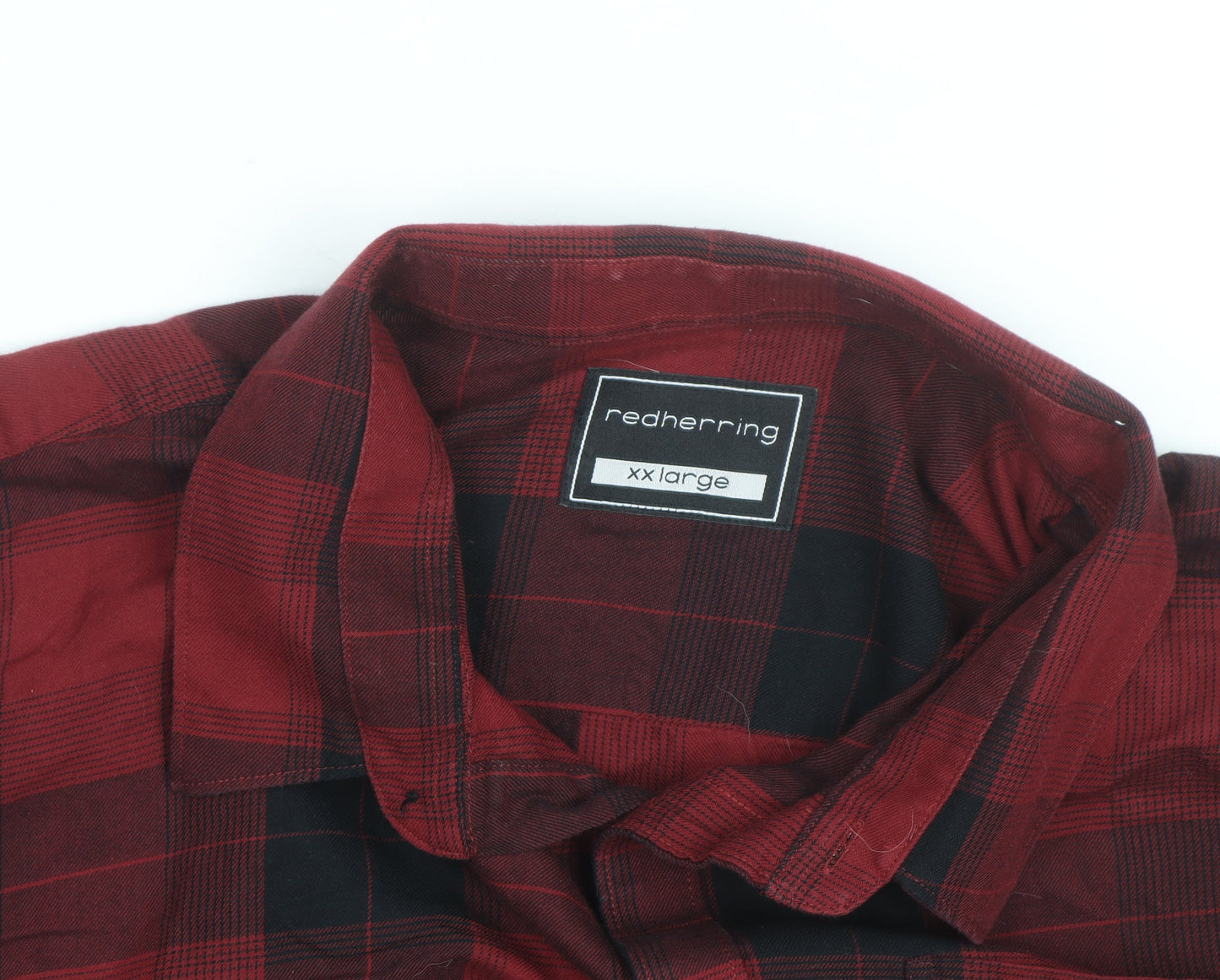 Red Herring Men's Red Black Plaid Flannel Button-Up Shirt 2XL