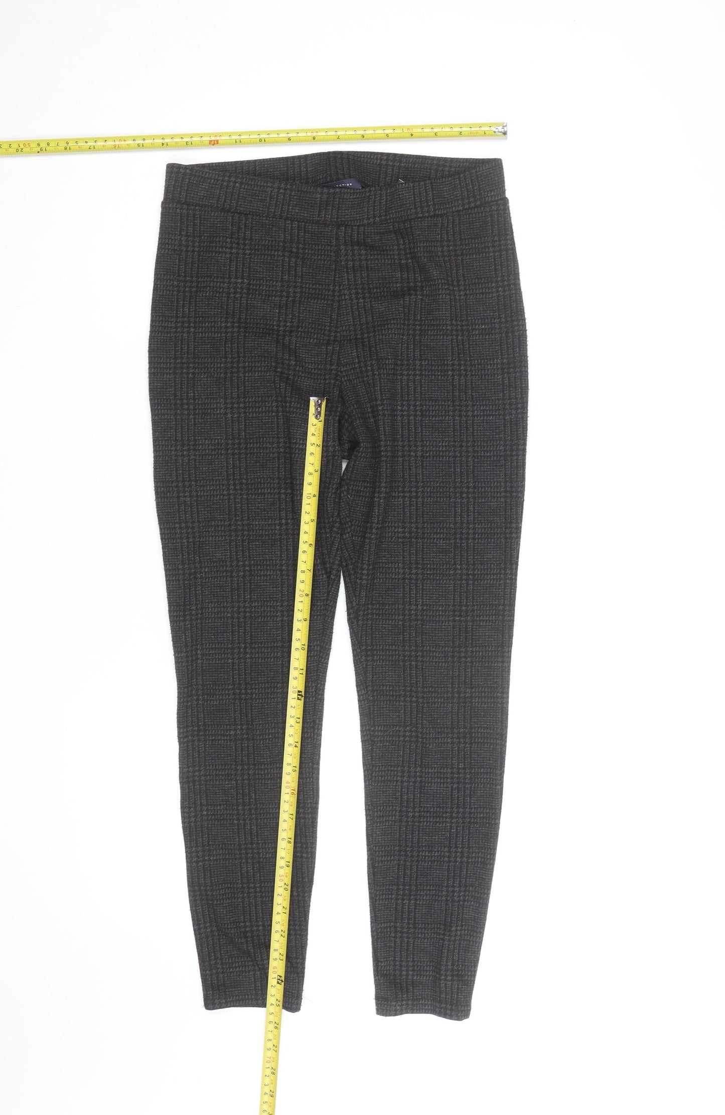 Marks and Spencer Women's Grey Check Slim Fit Stretch Trousers Size 10