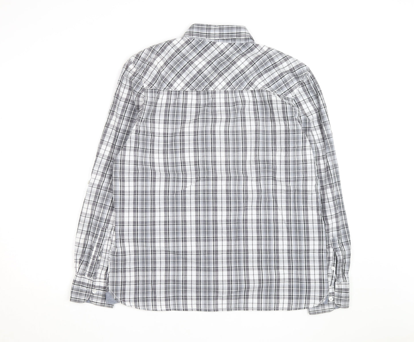 Lee Cooper Men's Grey Plaid Cotton Button-Up Shirt L