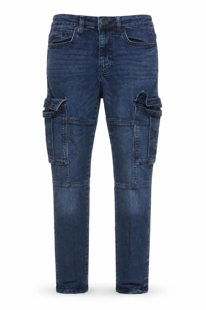 Front view of Denim Co Men's Blue Slim Tapered Cargo Jeans 30W 32L