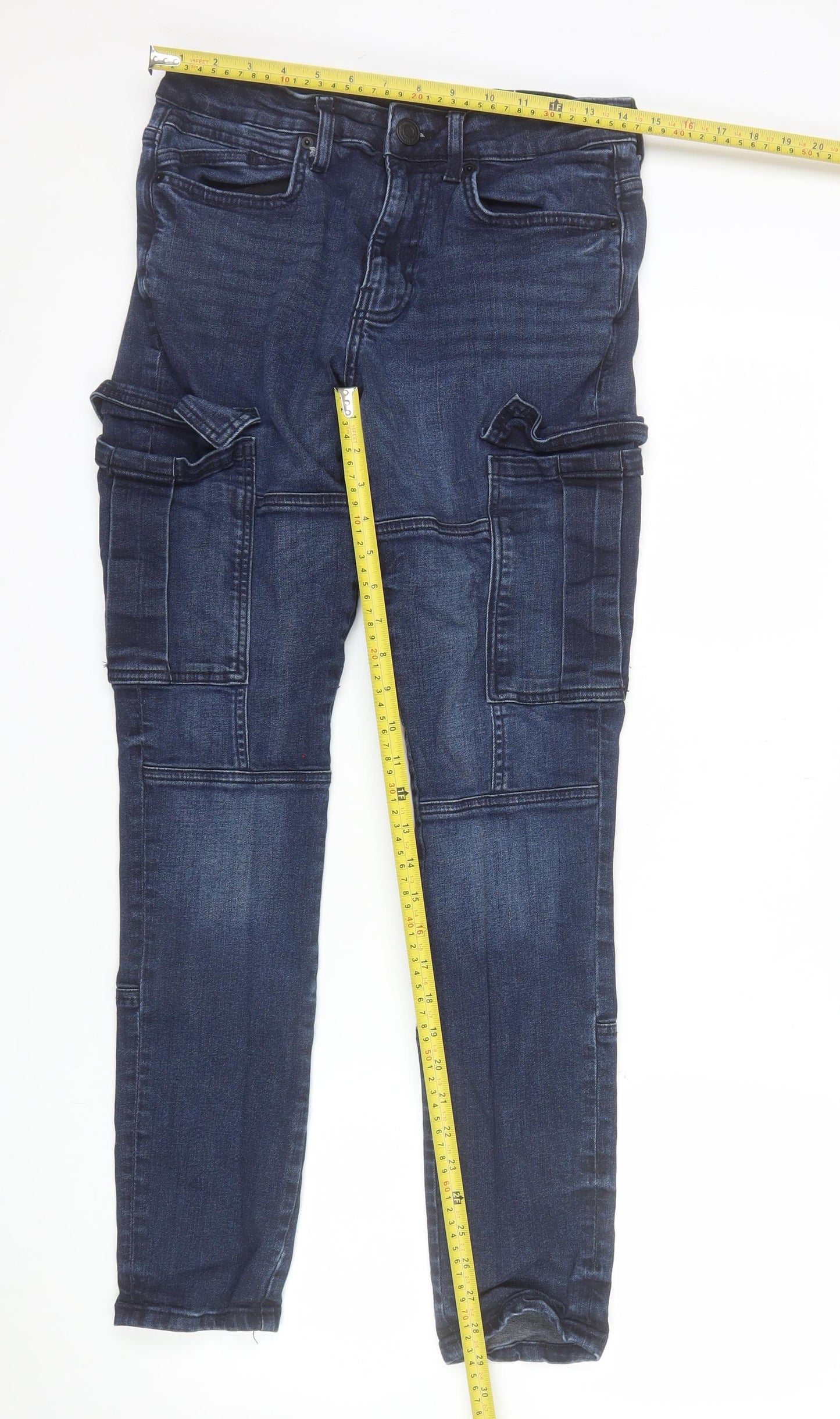 Denim Co Men's Blue Slim Tapered Cargo Jeans 30W 32L