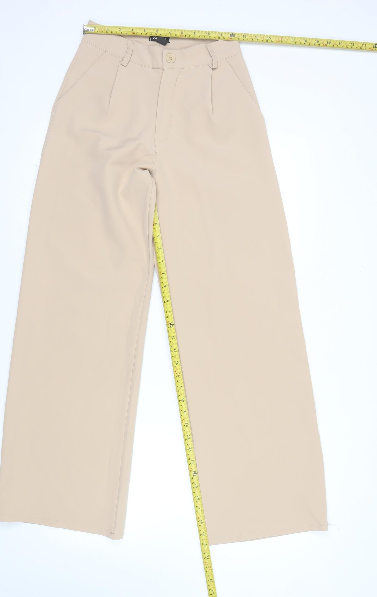 Boohoo Womens Beige Wide-Leg Crepe Trousers Size 6