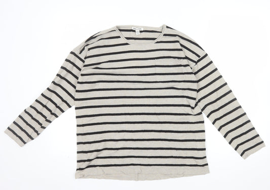 Billabong Womens Beige Black Striped Long Sleeve Pullover Jumper Size 10