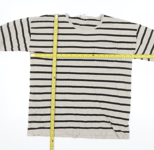 Billabong Womens Beige Black Striped Long Sleeve Pullover Jumper Size 10