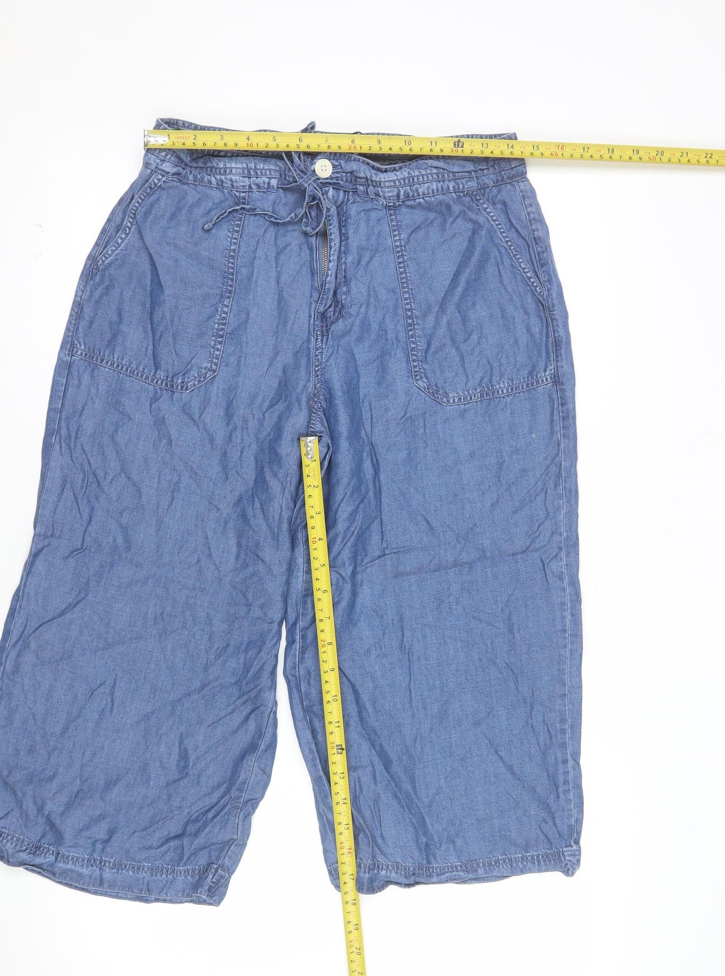 Next Womens Blue Cropped Wide Leg Lyocell Trousers Size 10 Plus