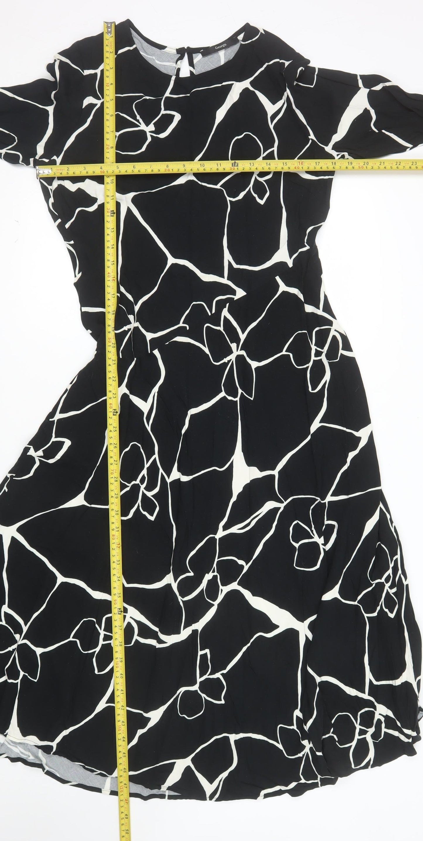 George Womens Black Floral A-Line Knee Length Dress Size 14