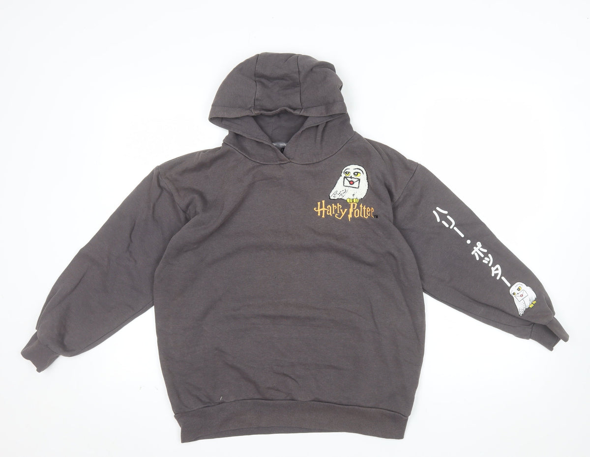 Front view of Harry Potter girls’ grey pullover hoodie 12-13 years embroidered graphic