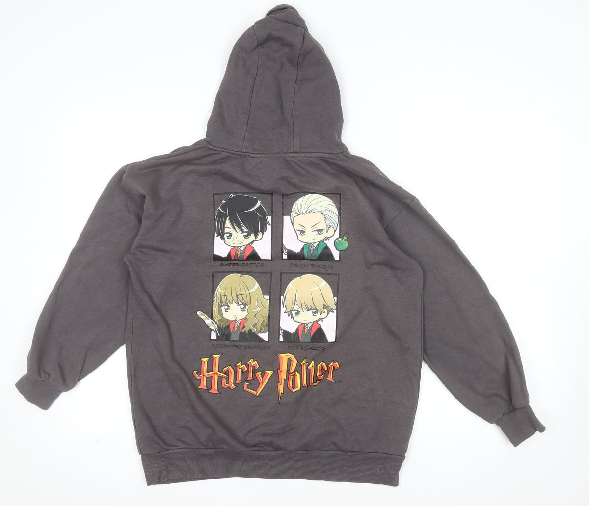 Close-up detail of Harry Potter girls’ grey pullover hoodie 12-13 years embroidered graphic