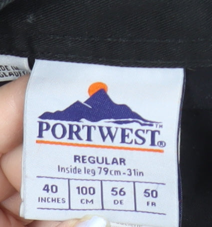 Portwest Mens Black Cargo Work Trousers 40W 31L Regular Fit