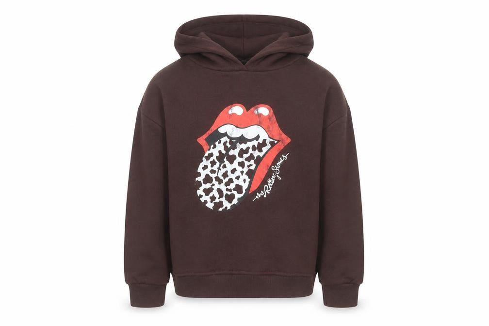 Front view of The Rolling Stones girls’ brown 7-8 years pullover hoodie with logo print