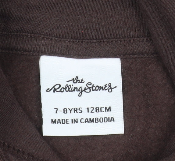 The Rolling Stones Girls Brown 7-8 Years Pullover Hoodie with Logo Print
