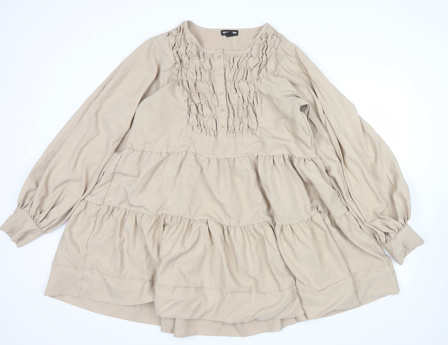 PrettyLittleThing Women's Beige Long Sleeve Smock Dress Size 16