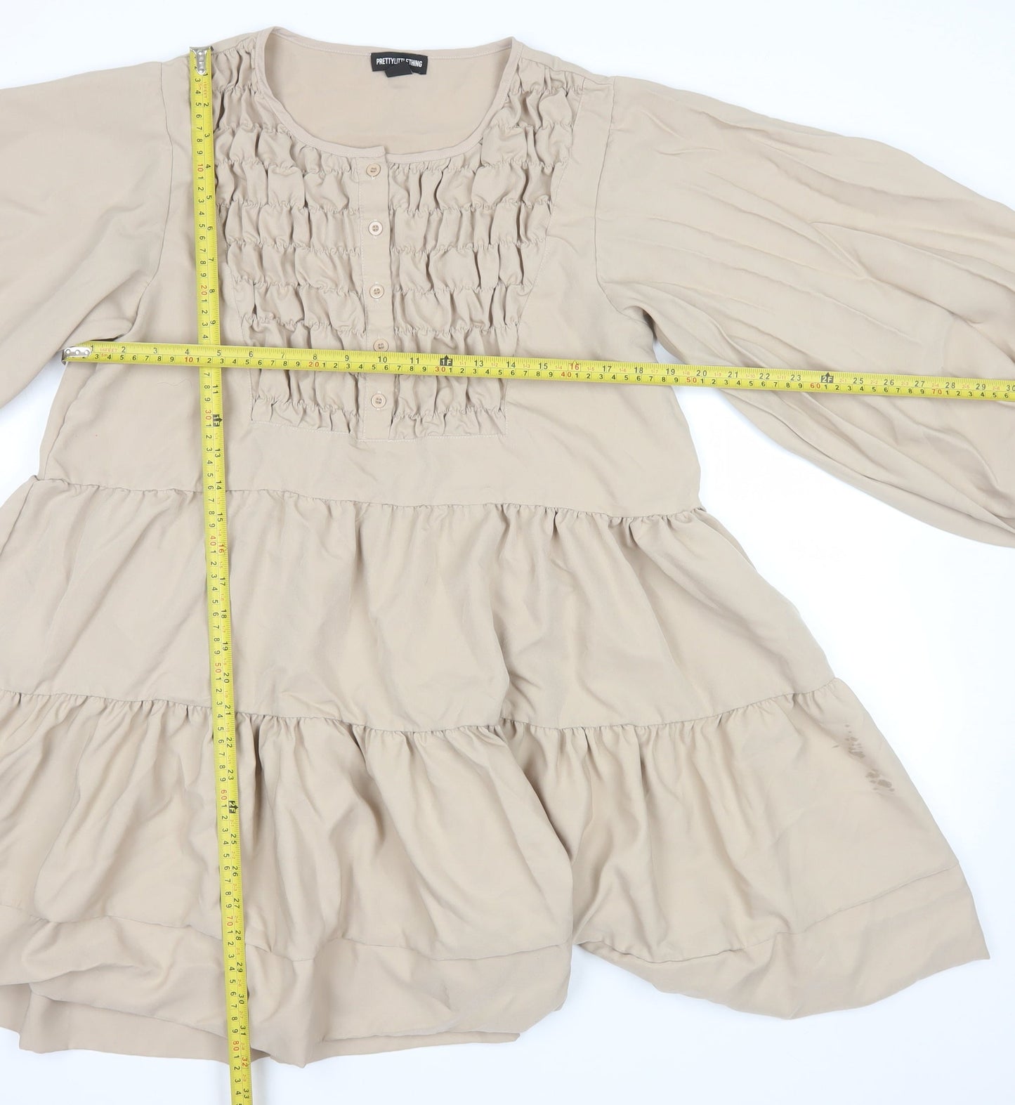 PrettyLittleThing Women's Beige Long Sleeve Smock Dress Size 16