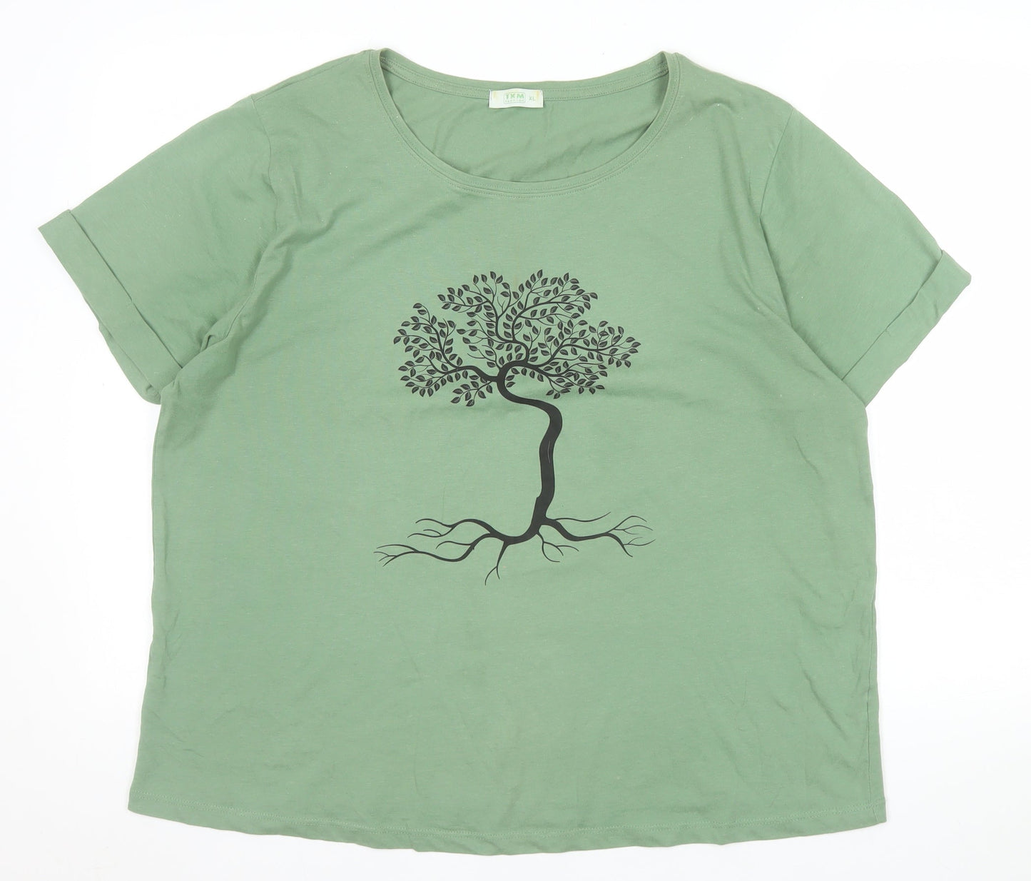 TXM Fashion Womens Green Tree Print Short Sleeve Cotton T-Shirt Size XL
