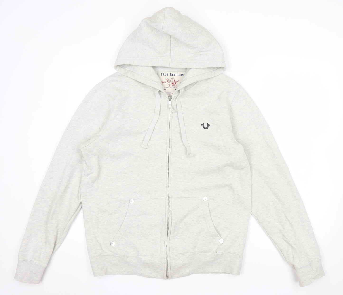 True Religion Men Grey Full Zip Logo Hoodie Size M