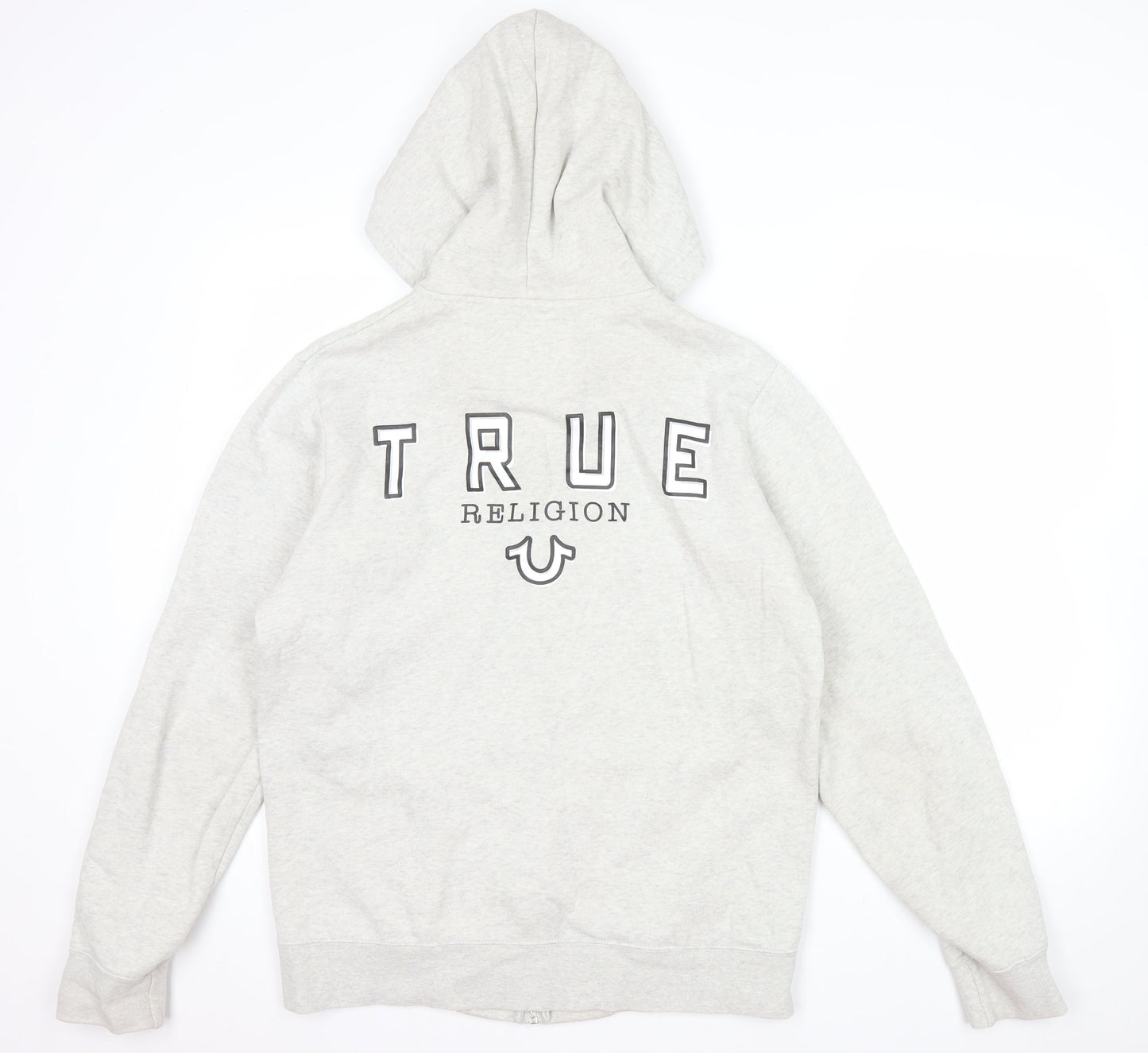 True Religion Men Grey Full Zip Logo Hoodie Size M