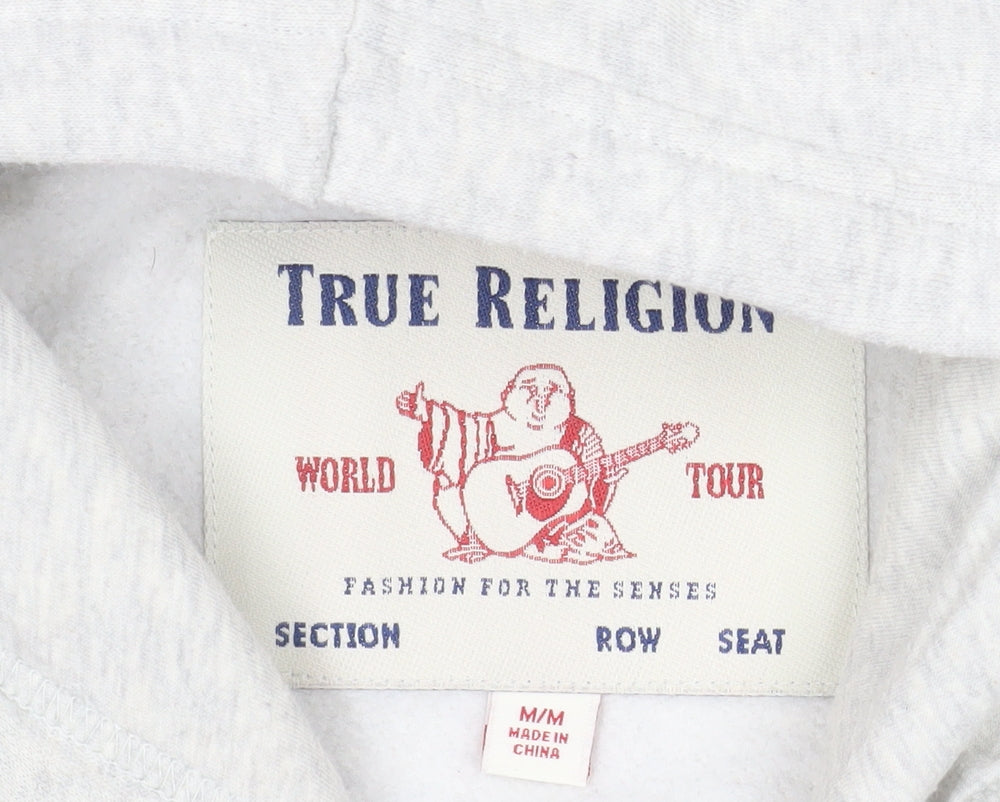 True Religion Men Grey Full Zip Logo Hoodie Size M