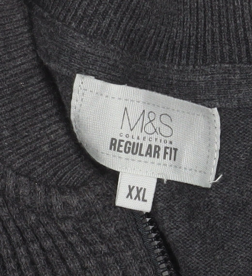 Marks and Spencer Men's Grey 2XL Full Zip Cotton Jumper