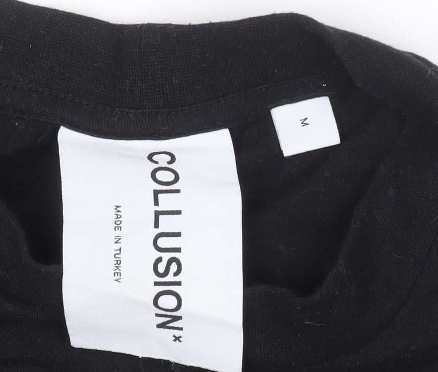 Collusion Womens Black Dolphin Cropped T-Shirt M Relaxed Fit