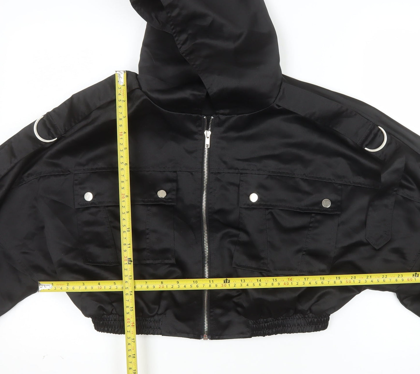 PrettyLittleThing Womens Black Cropped Hooded Bomber Jacket Size 10