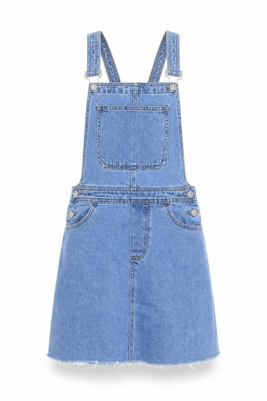 Front view of Denim Co. Women Blue, size 6, Pinafore Denim Short Dress