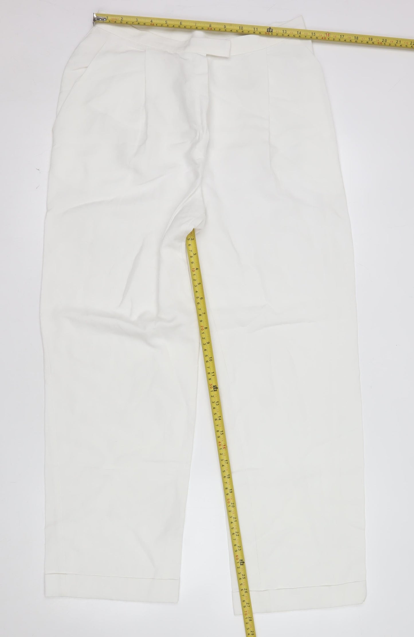 Marks and Spencer Women’s White Linen Blend Straight Leg Trousers Size 14