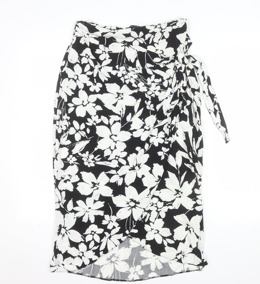 New Look Women's Black Floral Wrap Midi Skirt Size 10 Viscose