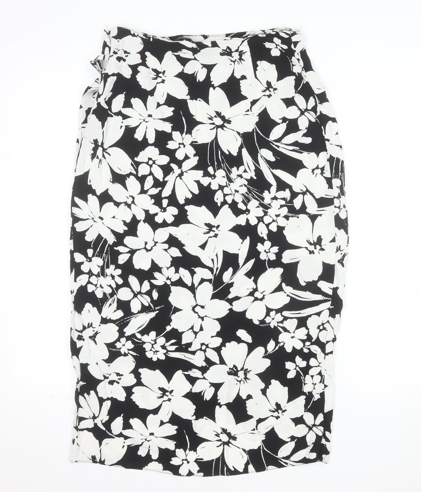 New Look Women's Black Floral Wrap Midi Skirt Size 10 Viscose