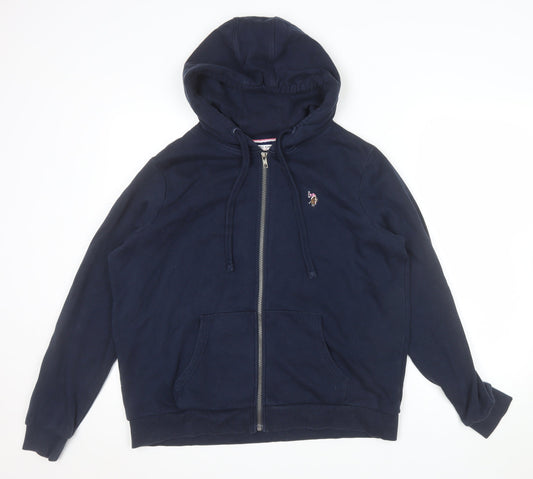 U.S. Polo Assn Women Navy Blue Full Zip Hoodie Size L Cotton Blend