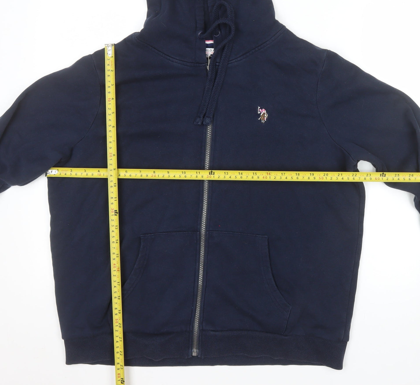 U.S. Polo Assn Women Navy Blue Full Zip Hoodie Size L Cotton Blend