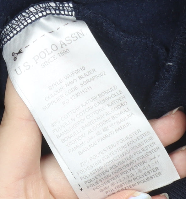 U.S. Polo Assn Women Navy Blue Full Zip Hoodie Size L Cotton Blend