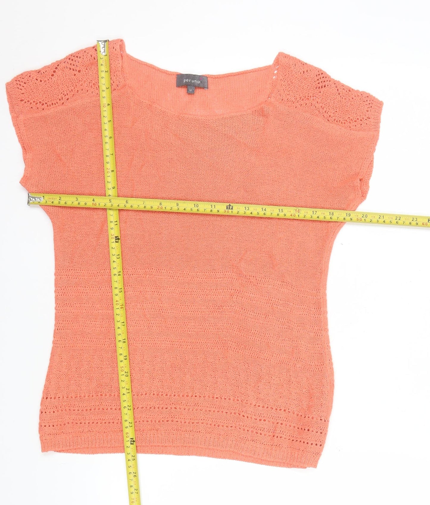 Marks and Spencer Per Una Orange Cotton Blend Crochet Tunic Top Size 12