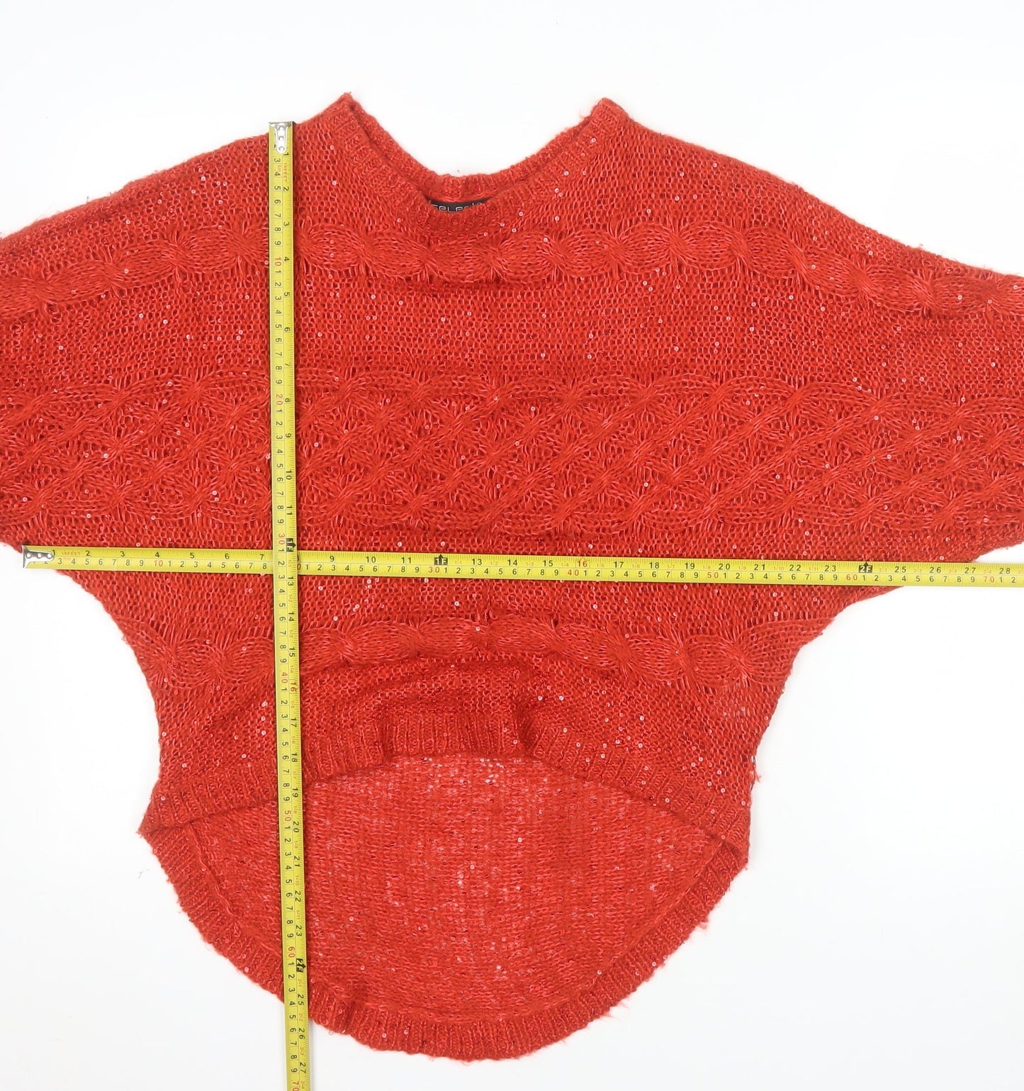 Select Women Red Acrylic Polyester Open-Knit Jumper UK 12