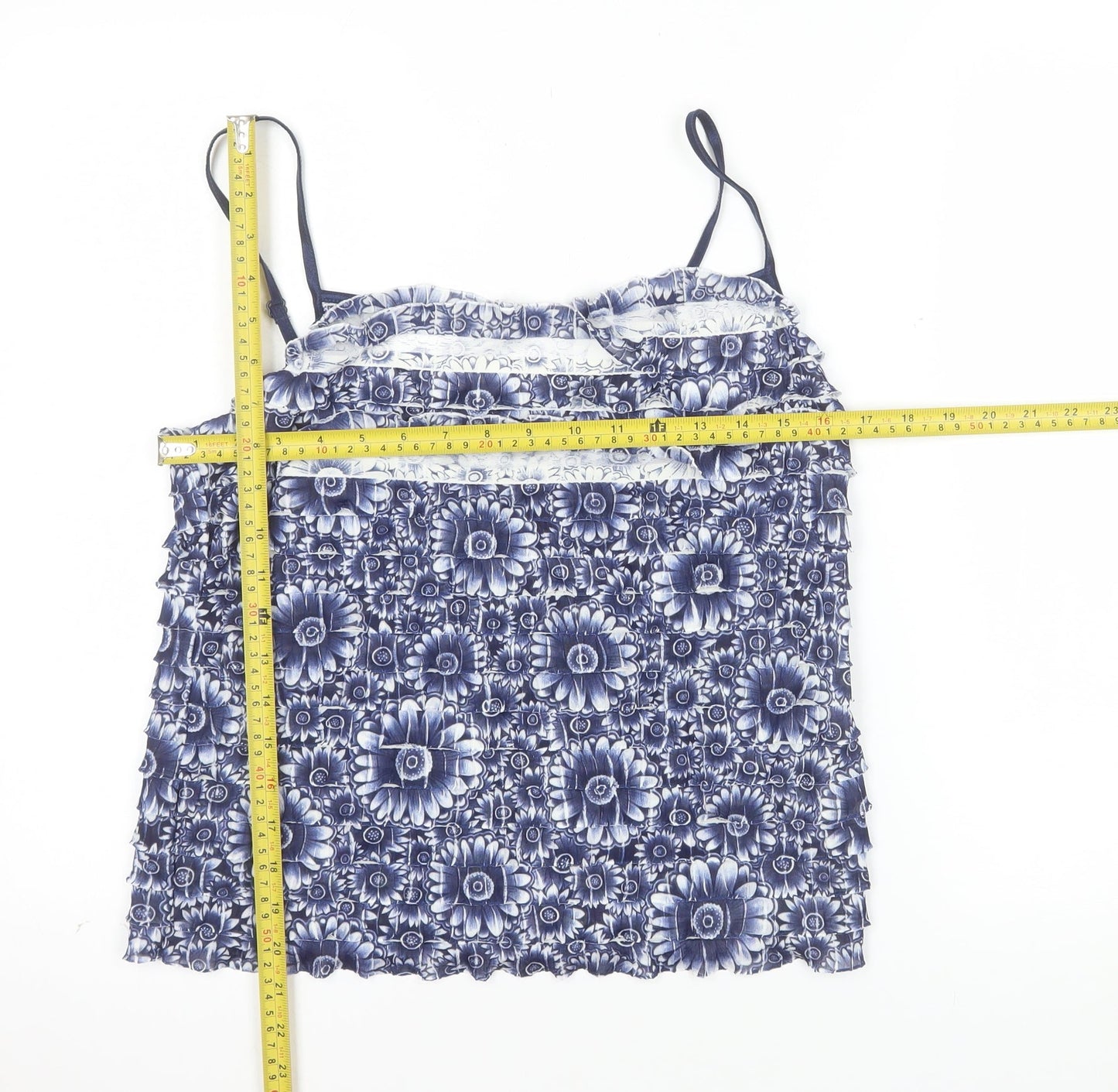 Marks and Spencer Per Una Women's Blue Floral Ruffle Camisole Top Size 14