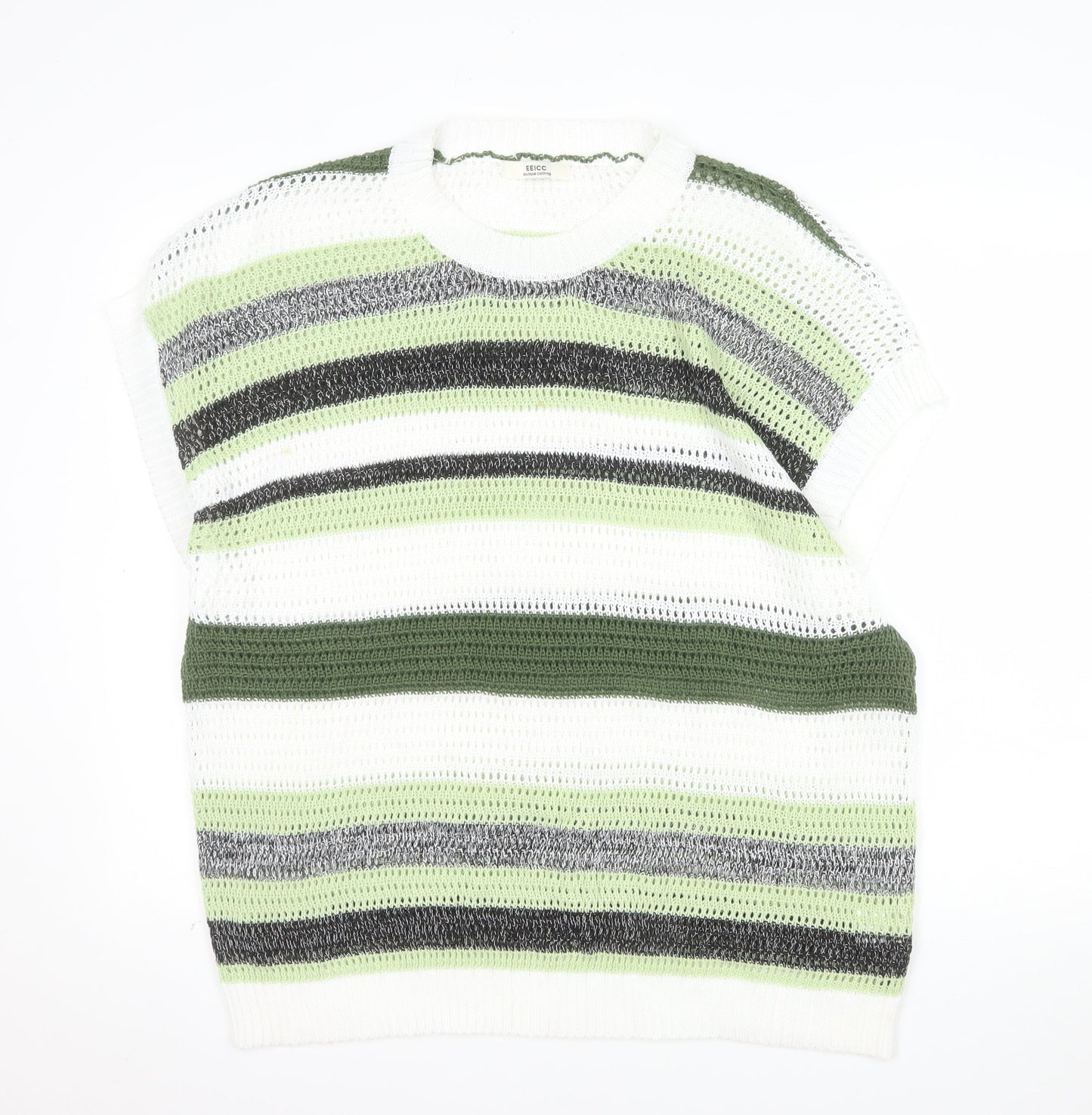 EEICC Women’s Multicoloured Striped 2XL Open-Knit Pullover Jumper