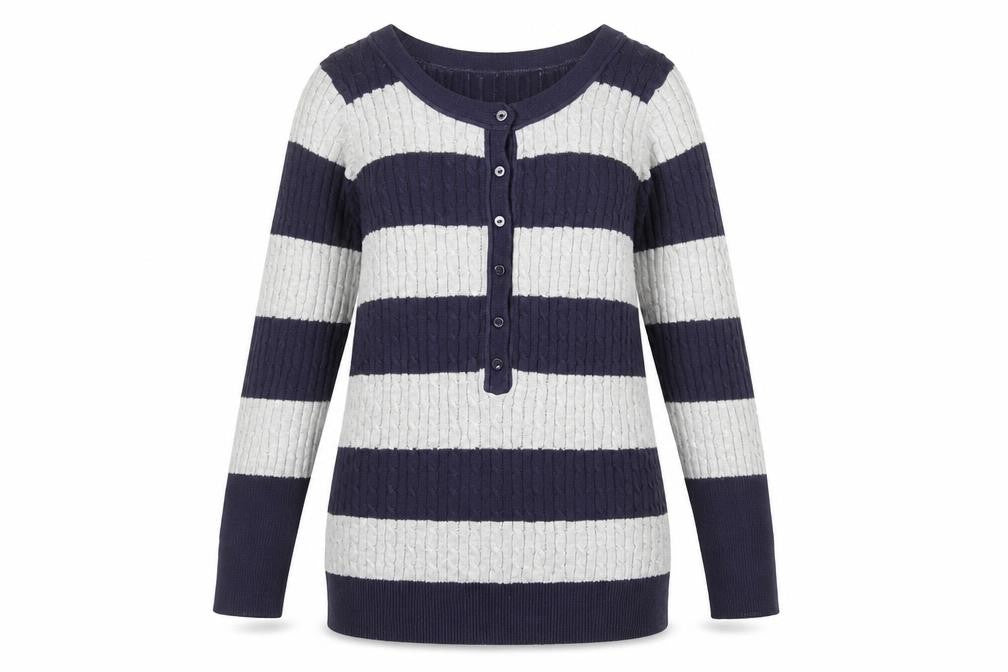 trf Knitwear Women's Multicoloured Striped Henley Cotton Jumper Size 8