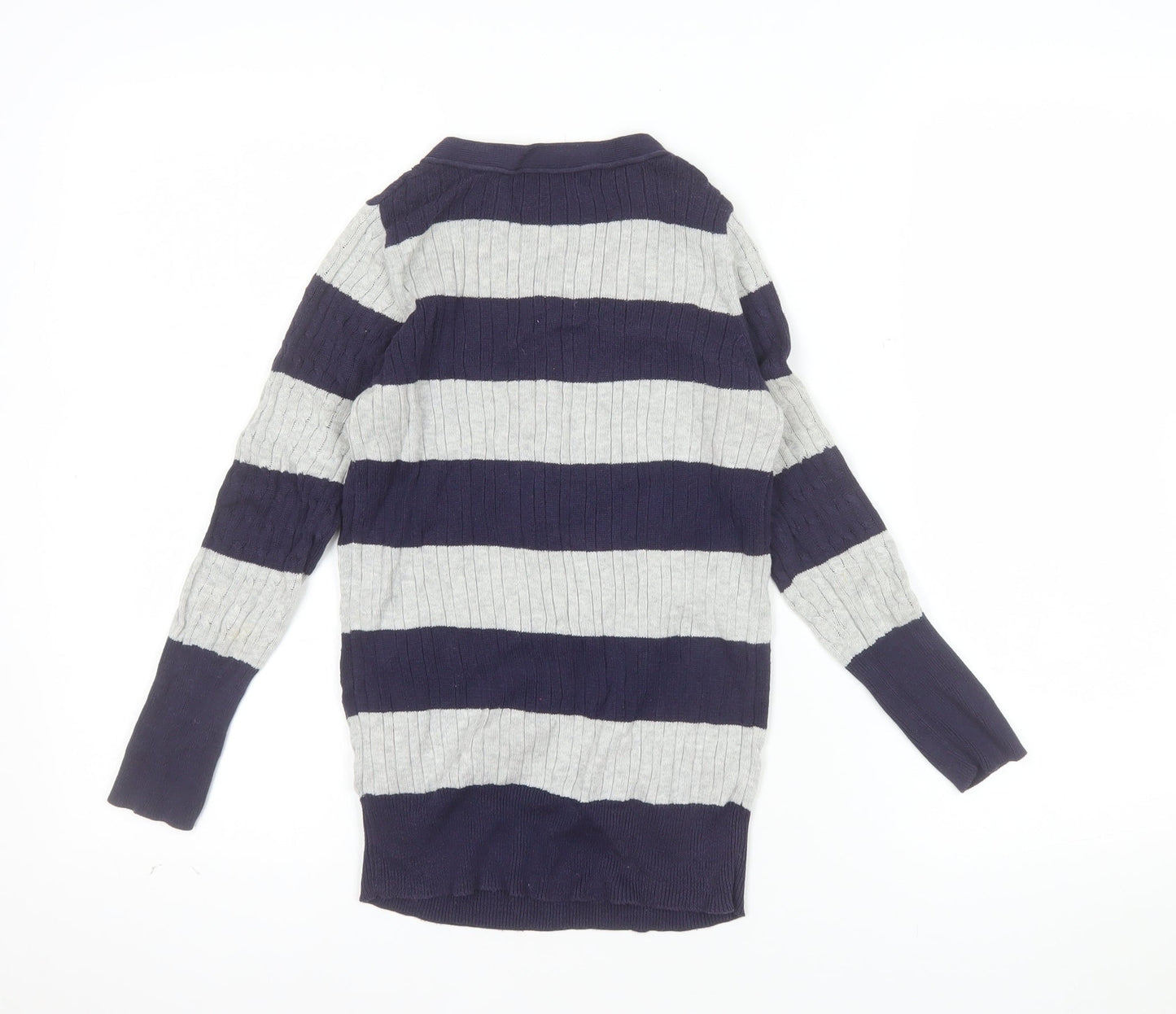 trf Knitwear Women's Multicoloured Striped Henley Cotton Jumper Size 8