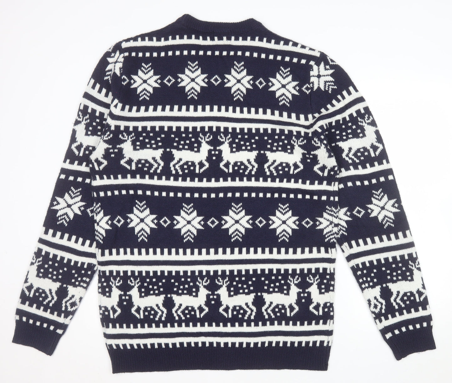 boohooMAN Men's Blue Fair Isle Christmas Jumper 2XL