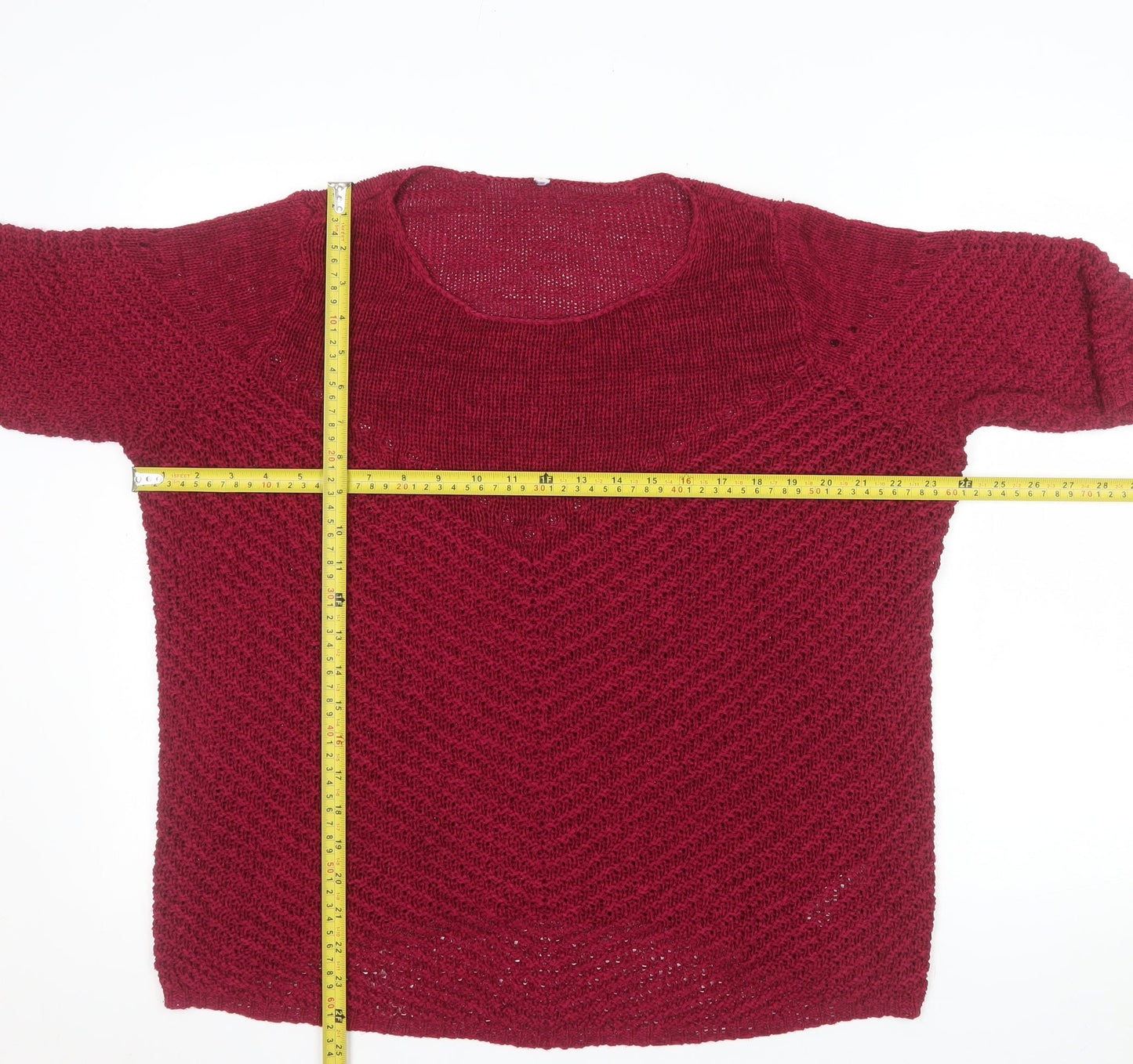BHS Womens Red V-Neck Chunky Knit 3/4 Sleeve Pullover Jumper Size 18