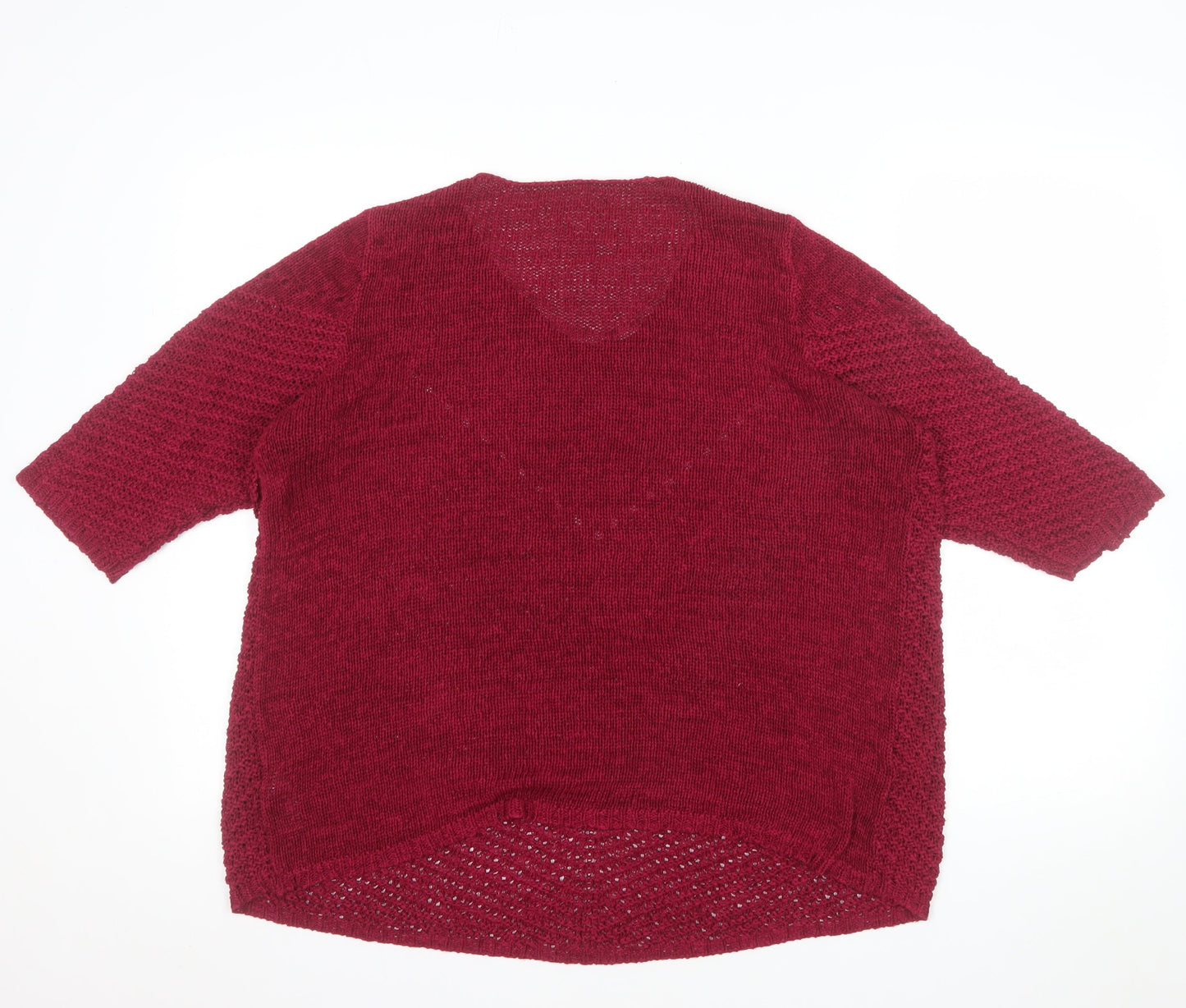 BHS Womens Red V-Neck Chunky Knit 3/4 Sleeve Pullover Jumper Size 18