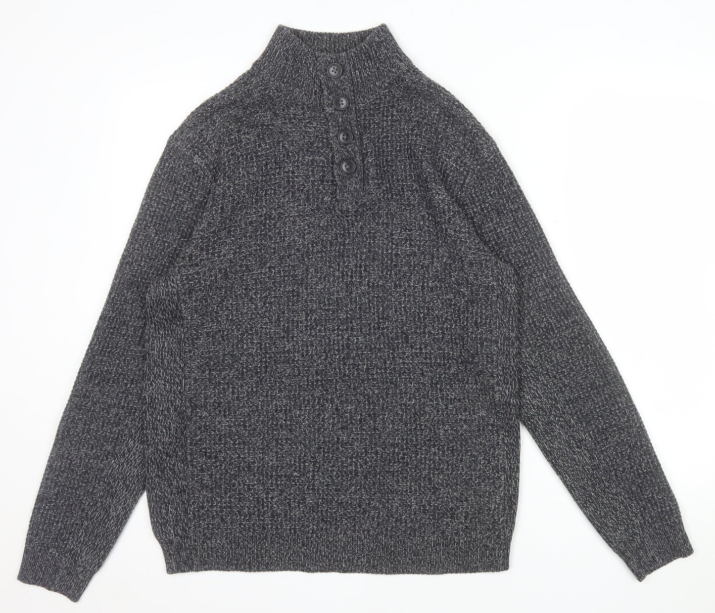 Next Men's Grey Waffle-Knit Henley Jumper Size M